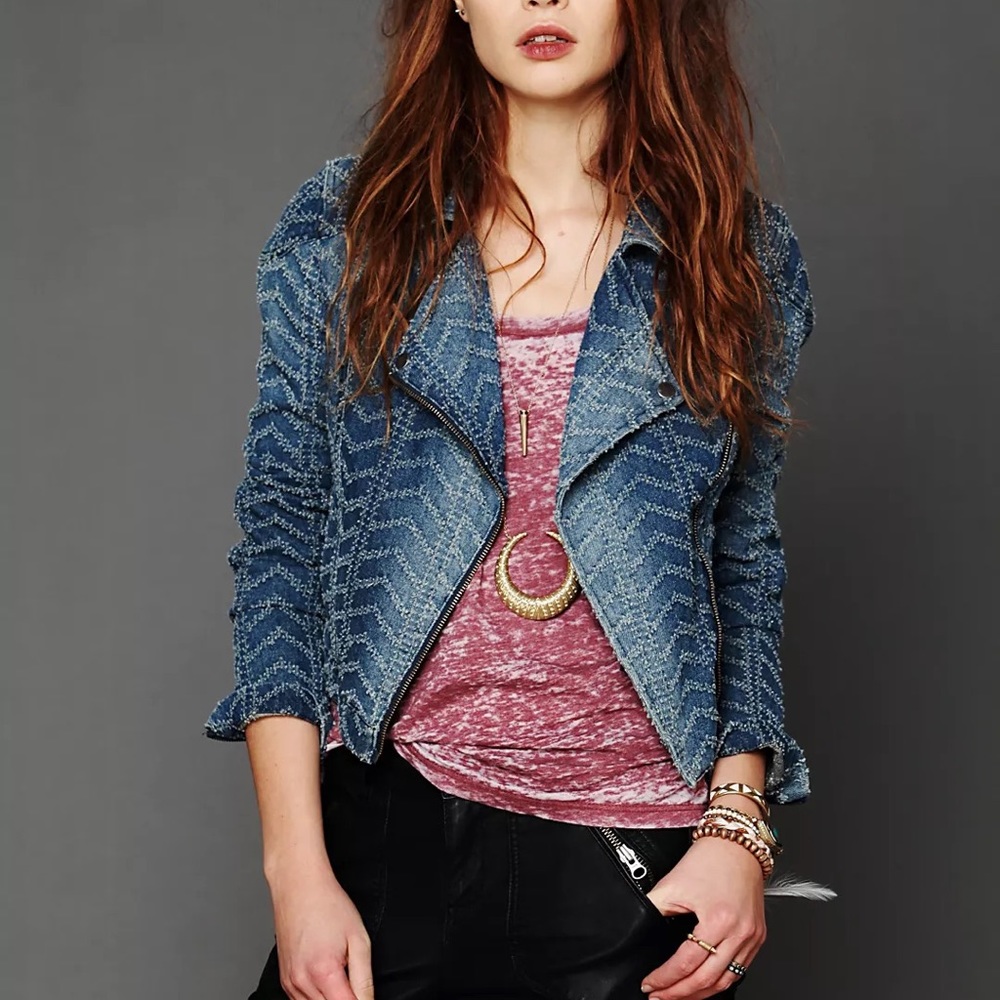 Free People We The Free Denim Motorcycle Jacket